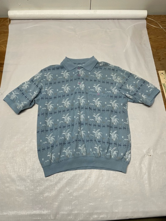 Windham Pointe Other - Men's Light Blue Palm-Print Short Sleeve Polo